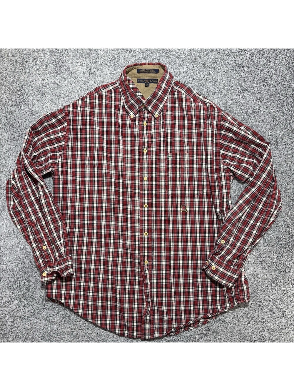 Tommy Hilfiger Shirt Men’s Size XL Red Plaid Casual Button Up Long Sleeve